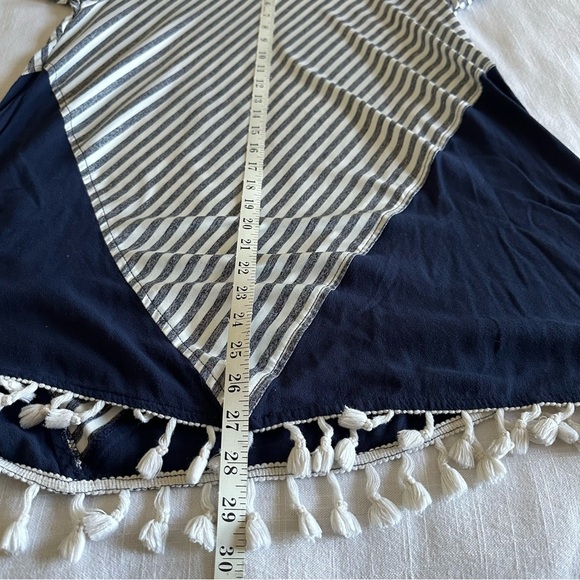 Umgee Navy Blue White Stripe Tasseled Trim Tunic Boho Resortwear Beach Size M - Picture 7 of 7